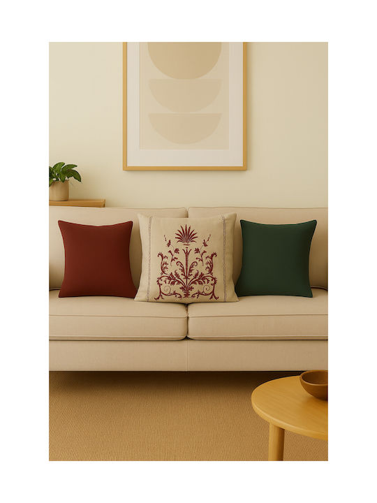 F&L Decorative Pillow Case Beige & Burgundy 45x45cm