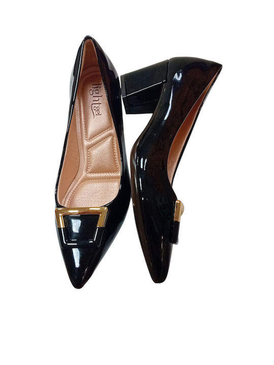 Patent Leather Pointed Toe Black Medium Heels