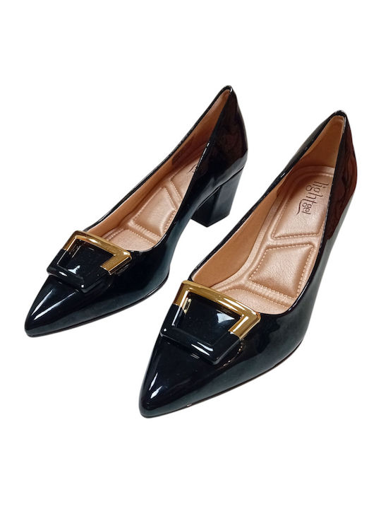 Patent Leather Pointed Toe Black Medium Heels