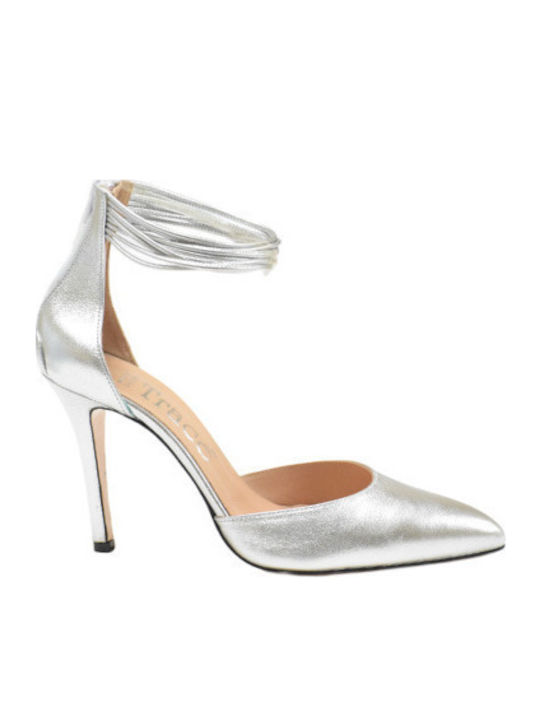 Leder Brautschuhe mit Hohem Absatz Silber