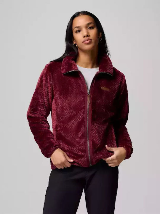 Fire Side Ii Sherpa Full Women's Cardigan with Zipper Burgundy