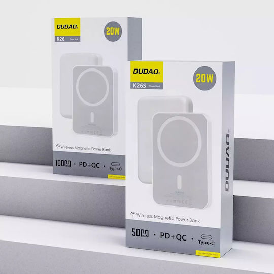 Dudao K26 MagSafe Power Bank 10000mAh 20W με Θύρα USB-A και Θύρα USB-C Power Delivery Λευκό
