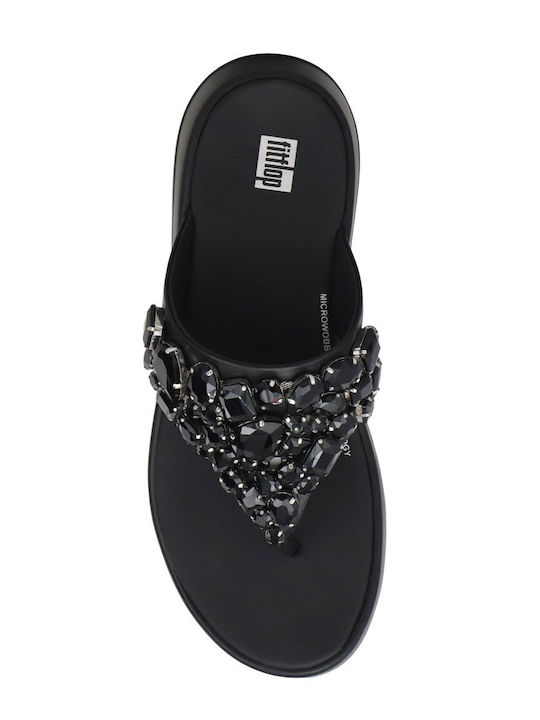 Leather Women's Flat Sandals in Black Color