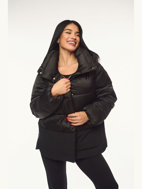 Women's Short Lifestyle Jacket for Winter with Hood Black