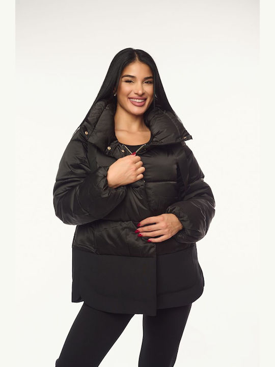 Women's Short Lifestyle Jacket for Winter with Hood Black