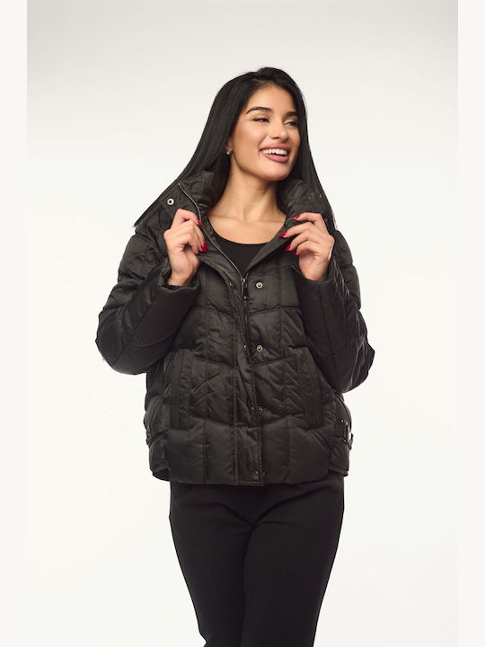 Women's Short Lifestyle Jacket for Winter with Hood Beige
