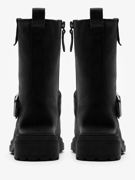 Bay Mid Leder Damen Biker-Stiefel Schwarz