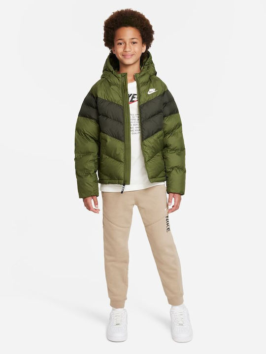 Kids' Sports Jacket Short with Hood Khaki Sportswear