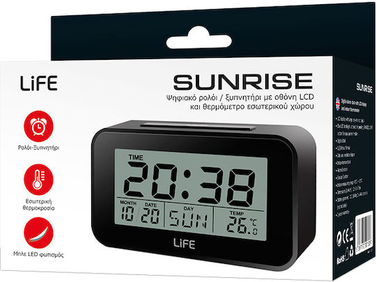 Life Sunrise Ceas De Masă Digital LED Cu Ceas Deșteptător Negru 221-0110
