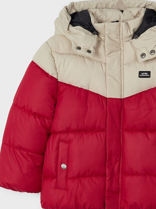 Down Children's Casual Short Coat with Lining and Hood Red