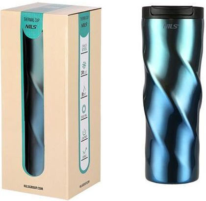 Nils Glass Thermos Stainless Steel 500ml Blue with Handle