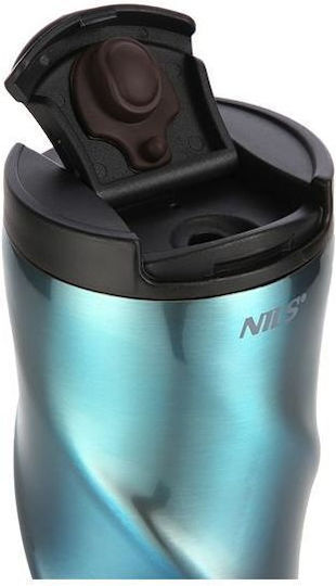 Nils Glass Thermos Stainless Steel 500ml Blue with Handle