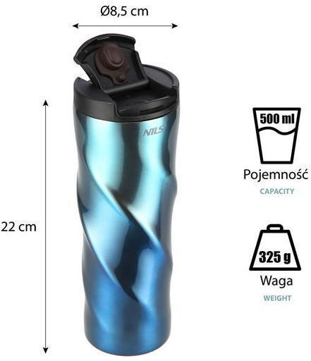 Nils Glass Thermos Stainless Steel 500ml Blue with Handle
