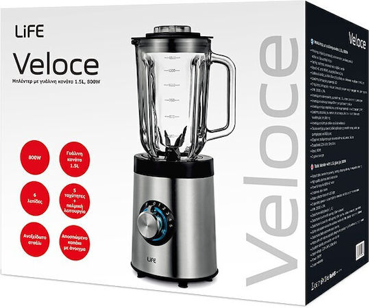 Life Veloce Mixer mit Glas Kanäta 1,5 l 800W Inox