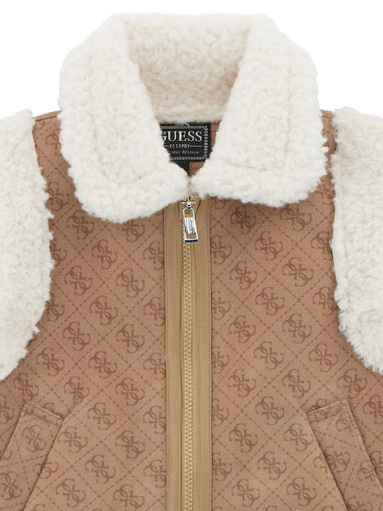 Kids Casual Sleeveless Short Brown Jacket