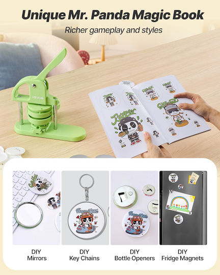 Vevor Button Maker Machine 75 Mm Plastic Pin Maker 100pcs Button Parts Circle Cutter Magic Book Reinforced Ergonomic Handle Diy Badges Personalized Pins Key Chains Green