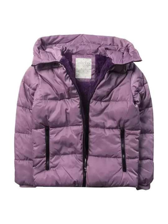 Kinder Steppjacke Lang mit Kapuze Lila