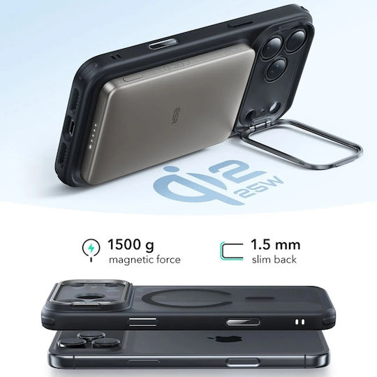 ESR Classic Hybrid Stash Umschlag Rückseite Metallisch Schwarz (iPhone 17 Pro Max)