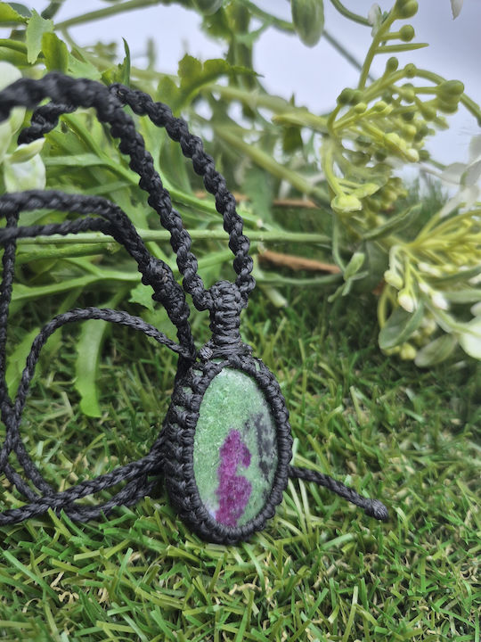 Handmade Macrame Necklace Ruby Zoisite – Unique Semi-Precious Stone Jewelry