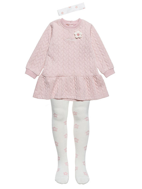 Children's Dress Floral Set with Tights and Accessories Pink