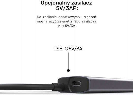 Unitek USB-Hub 4 Anschlüsse USB 3.0 mit USB-C Anschluss Silber