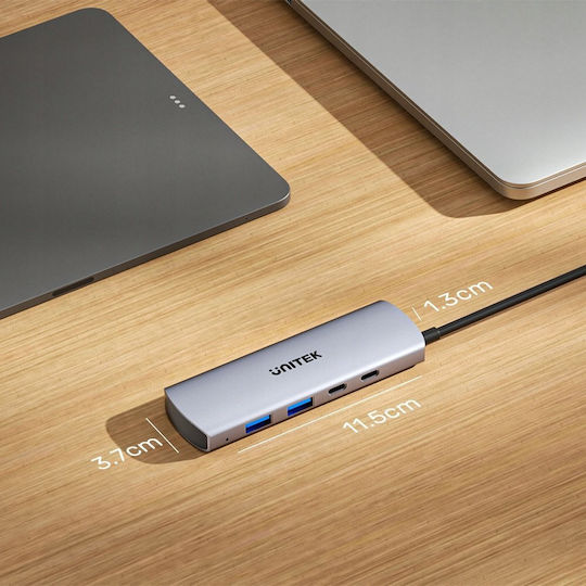 Unitek USB-Hub 4 Anschlüsse USB 3.0 mit USB-C Anschluss Silber