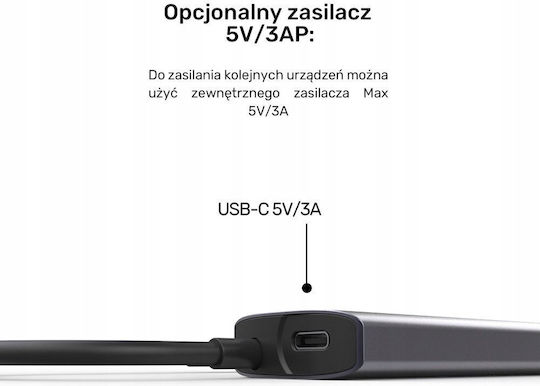 Unitek USB 3.0 4-Port Hub with USB-C Connection Gray