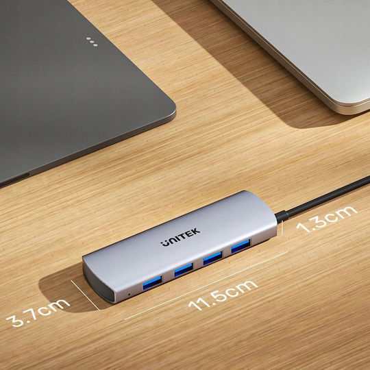 Unitek USB 3.0 4-Port Hub with USB-C Connection Gray