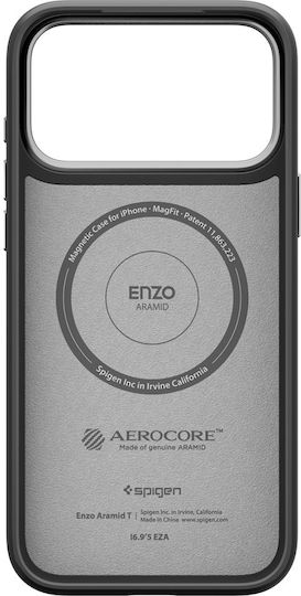 Spigen Enzo Aramid T Umschlag Rückseite Aramid Fiber Black Silver (iPhone 17 Pro)