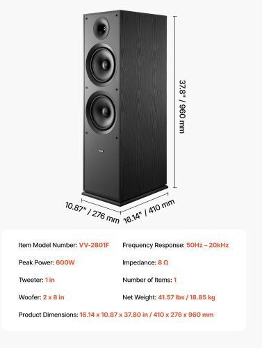 Vevor Ηχείο 600W (Τεμάχιο) Μαύρο