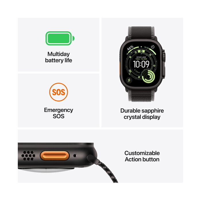 Apple Watch Ultra 3 Titanium 49mm Αδιάβροχο με eSIM και Παλμογράφο (Black Titanium Case with Black Titanium Milanese Loop - Medium)