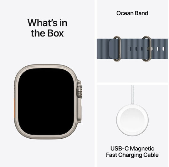 Apple Watch Ultra 3 Титан 49мм Водоустойчив с eSIM и Пулсомер (Natural Titanium Case with Anchor Blue Ocean Band)