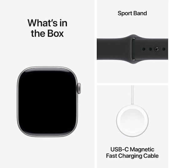 Apple Watch Series 11 Aluminium 46mm Wasserdicht mit eSIM und Pulsmesser (Space Grey Aluminium Case with Black Sport Band - M/L)