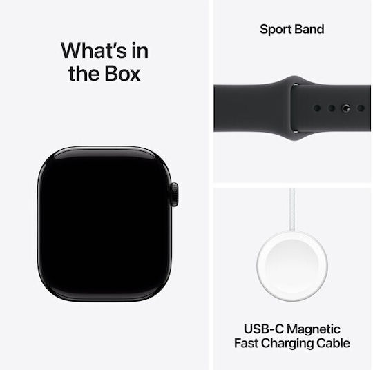 Apple Watch Series 11 Aluminiu 42mm Rezistent la apă cu eSIM (Jet Black Aluminium Case with Black Sport Band - M/L)
