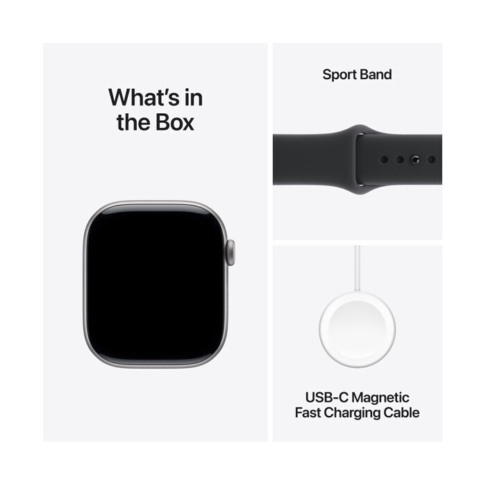 Apple Watch Series 11 Aluminium 46mm Αδιάβροχο με Παλμογράφο (Space Grey Aluminium Case with Black Sport Band - M/L) (MEV44LWA)