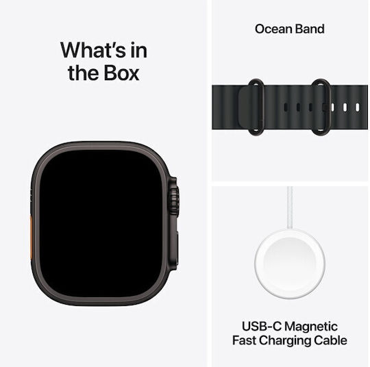 Apple Watch Ultra 3 Titanium 49mm Waterproof with eSIM and Heart Rate Monitor (Black Titanium Case with Black Ocean Band)
