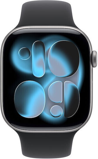 Apple Watch Series 11 Aluminum 46mm Waterproof with Heart Rate Monitor (Space Gray Aluminum Case with Black Sport Band - S/M)