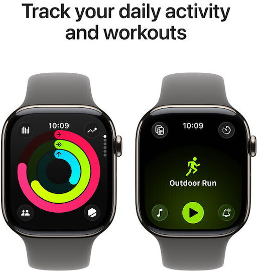 Apple Watch Series 11 Titanium 42mm Waterproof with eSIM and Heart Rate Monitor (Natural Titanium Case with Stone Grey Sport Band - M/L)
