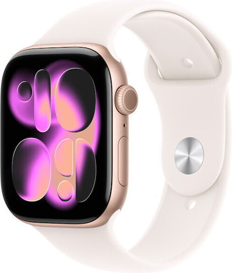 Apple Watch Series 11 Aluminiu 46mm Rezistent la apă (Rose Gold Aluminium Case with Light Blush Sport Band - S/M)