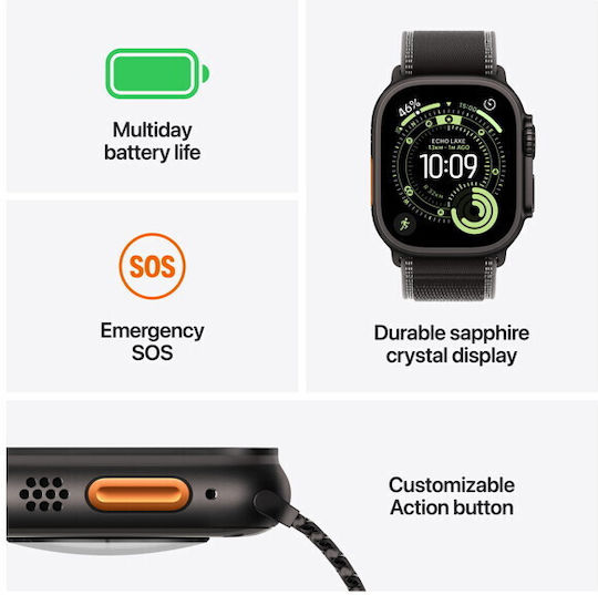 Apple Watch Ultra 3 Titanium 49mm Waterproof with eSIM and Heart Rate Monitor (Natural Titanium Case with Blue/Bright Blue Trail Loop - S/M)