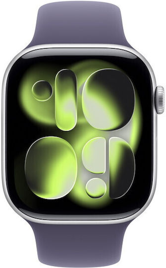 Apple Watch Series 11 Aluminium 46mm Waterproof with eSIM and Heart Rate Monitor (Silver Aluminium Case with Purple Fog Sport Band - M/L)