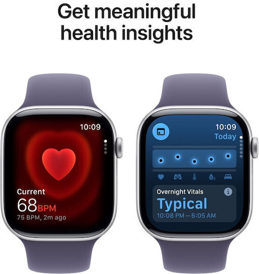 Apple Watch Series 11 Aluminium 42mm Wasserdicht mit Pulsmesser (Silver Aluminium Case with Purple Fog Sport Band - M/L)