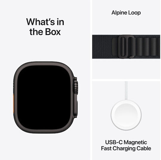 Apple Watch Ultra 3 Titanium 49mm Waterproof with eSIM and Heart Rate Monitor (Black Titanium Case with Black Alpine Loop - Small)