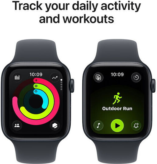 Apple Watch SE 3 Aluminium 44mm Waterproof with eSIM and Heart Rate Monitor (Midnight Aluminium Case with Midnight Sport Band - M/L)