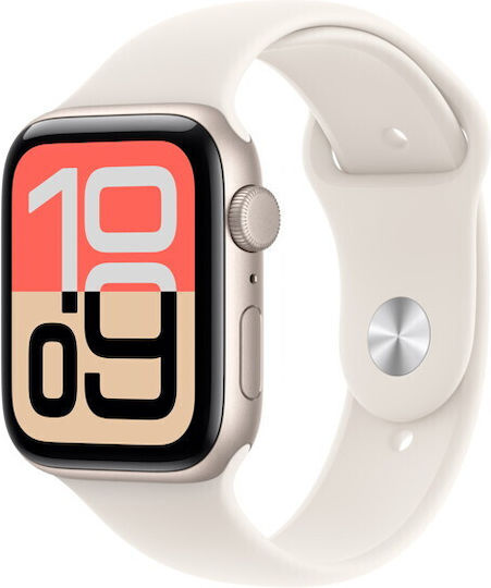Apple Watch SE 3 Aluminium 40mm Waterproof with Heart Rate Monitor (Starlight Aluminium Case with Starlight Sport Band - M/L)