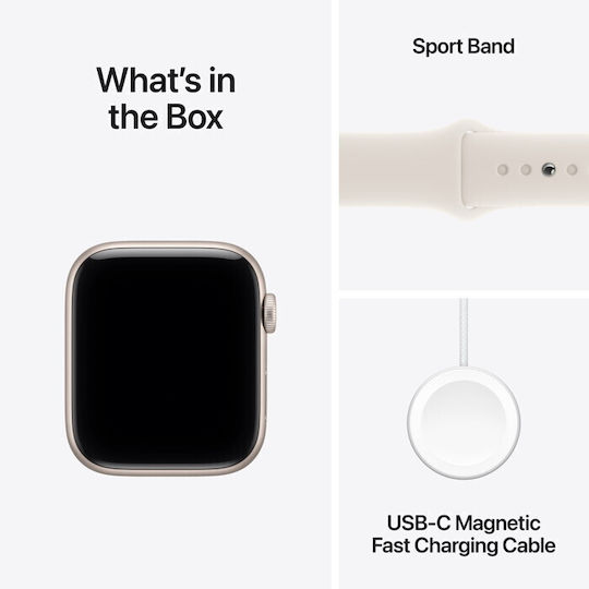Apple Watch SE 3 Aluminium 40mm Waterproof with Heart Rate Monitor (Starlight Aluminium Case with Starlight Sport Band - M/L)