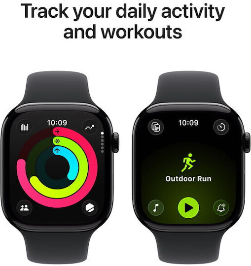 Apple Watch Series 11 Алуминий 46мм Водоустойчив с eSIM и Пулсомер (Jet Black Aluminium Case with Black Sport Band - S/M)