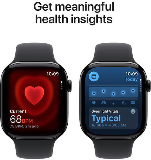 Apple Watch Series 11 Алуминий 46мм Водоустойчив с eSIM и Пулсомер (Jet Black Aluminium Case with Black Sport Band - S/M)