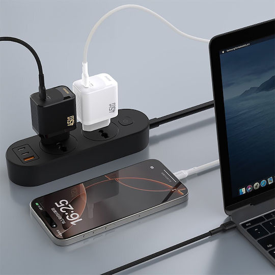 Dudao Charger GaN with USB-C Port and Cable USB-C - USB-C 45W Power Delivery Whites (A28C)