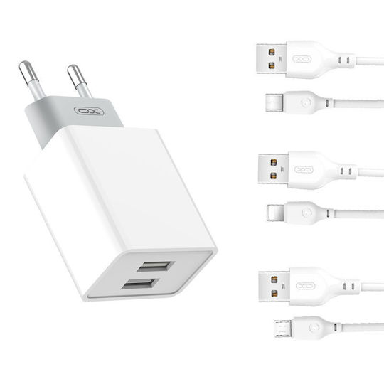 XO Ladegerät mit 2 USB-A Anschlüsse und Kabel Blitzschlag 12W Weißs (CE34)